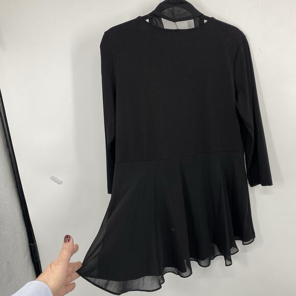 Susan Graver Medium Tunic Slinky Knit Black Ruffle Chiffon Tie V neck Lagenlook - Picture 4 of 10